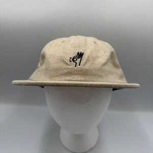 Only NY Mens OK‎ Hand Logo Strapback Hat Beige Linen Made in USA 6 Panel Cap
